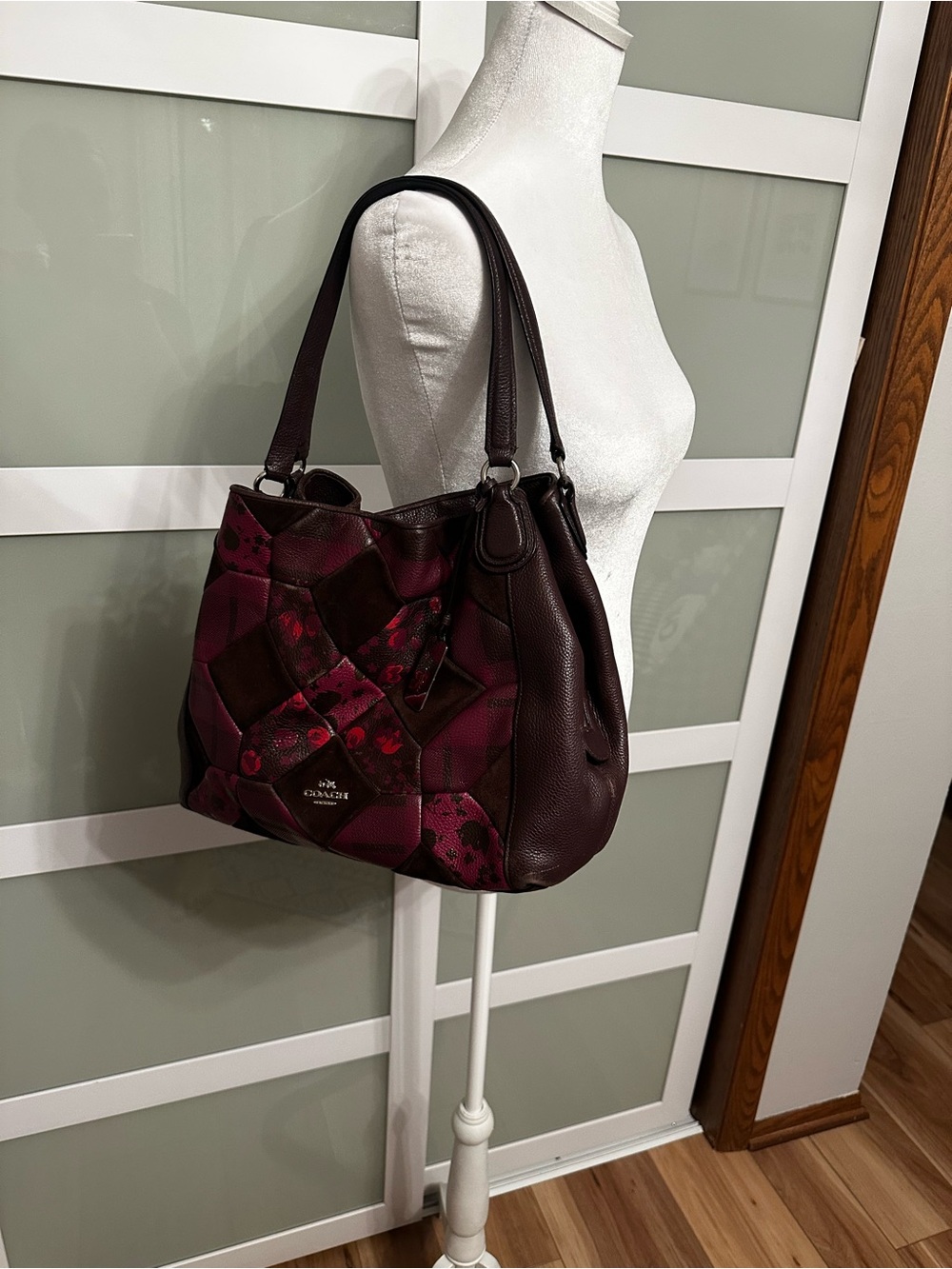 Coach Patchwork Leather Shoulder Bag and Wallet in Burgundy and Dark Brown - Picture 2 of 11